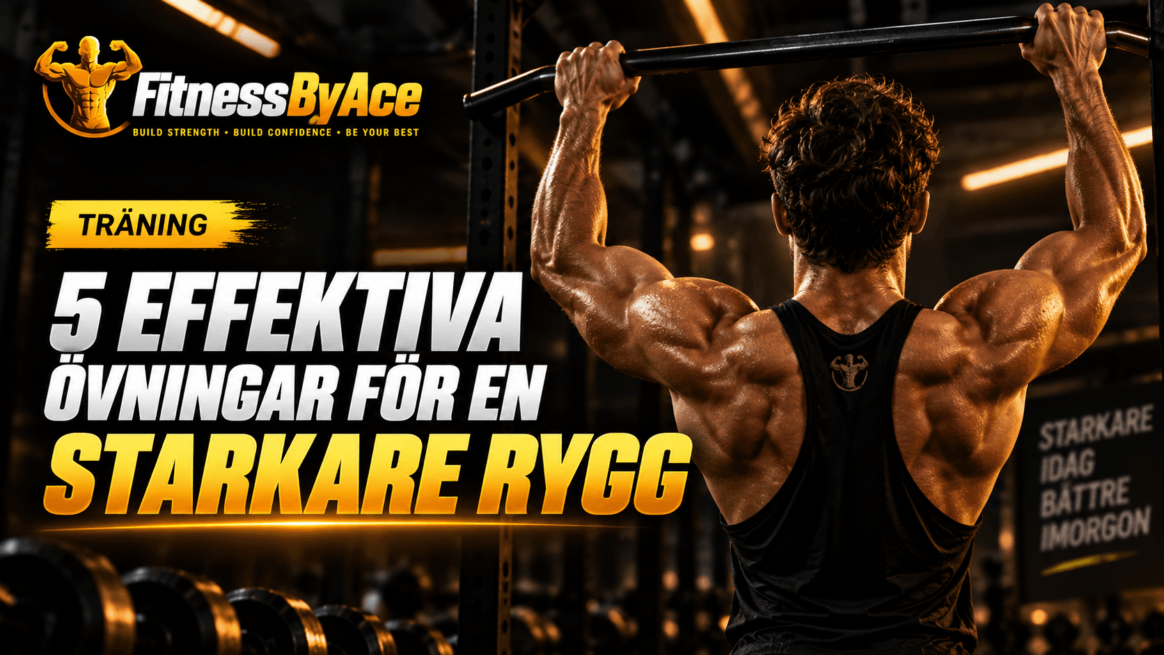 Man tränar rygg i gym med rubriken 5 effektiva övningar för en starkare rygg från FitnessByAce